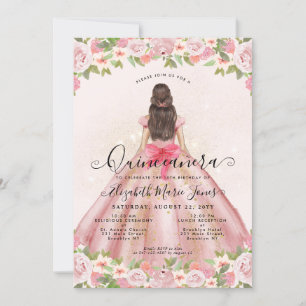 Invitation Floral Blush Pink Gold Glam Princess Quinceanera