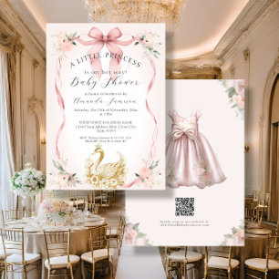 Invitation Floral Blush Pink Ribbon Swan Baby shower or