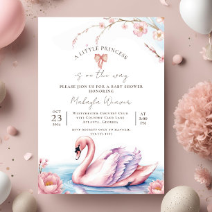 Invitation Floral Blush Pink Ribbon Swan Baby shower or