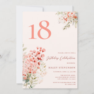 Invitation Floral Blush Pink Whimsical 18e anniversaire