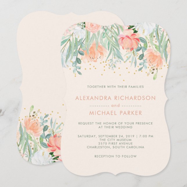 Invitation Floral Blush Romance | Mariage aquarelle (Devant / Derrière)