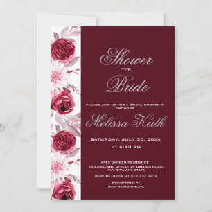 Invitation Floral Blush rose Bourgogne Fête des mariées Scrip