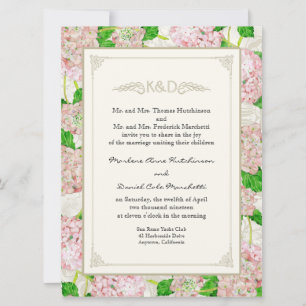 Invitation Floral Blush rose Hydrangea Aquarelle Chic dentell