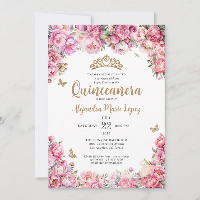 Invitation Floral Blush rose or Parties scintillant Tiara Qui (Devant)