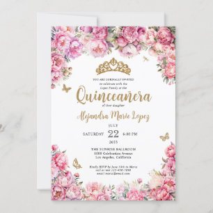 Invitation Floral Blush rose or Parties scintillant Tiara Qui
