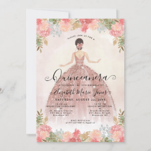 Invitation Floral Blush rose princesse Anniversaire Quinceane