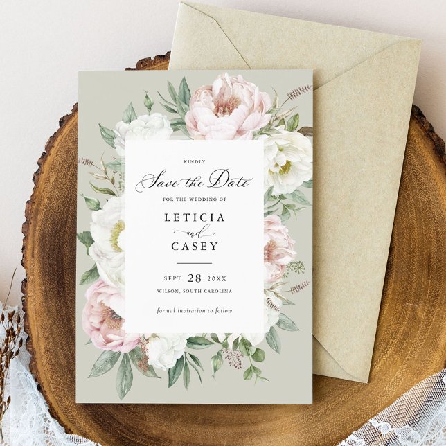 Invitation Floral Blush White Peonies Mariage Enregistrer la  (Créateur téléchargé)