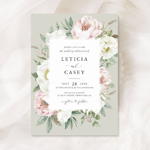 Invitation Floral Blush White Peony Frame Mariage élégant