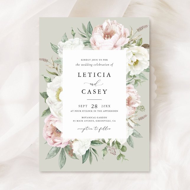 Invitation Floral Blush White Peony Frame Mariage élégant (Créateur téléchargé)