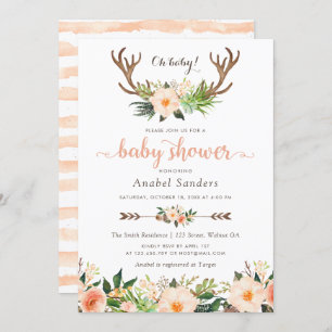 Invitation Floral Boho Antler Cactus Baby shower Succulent