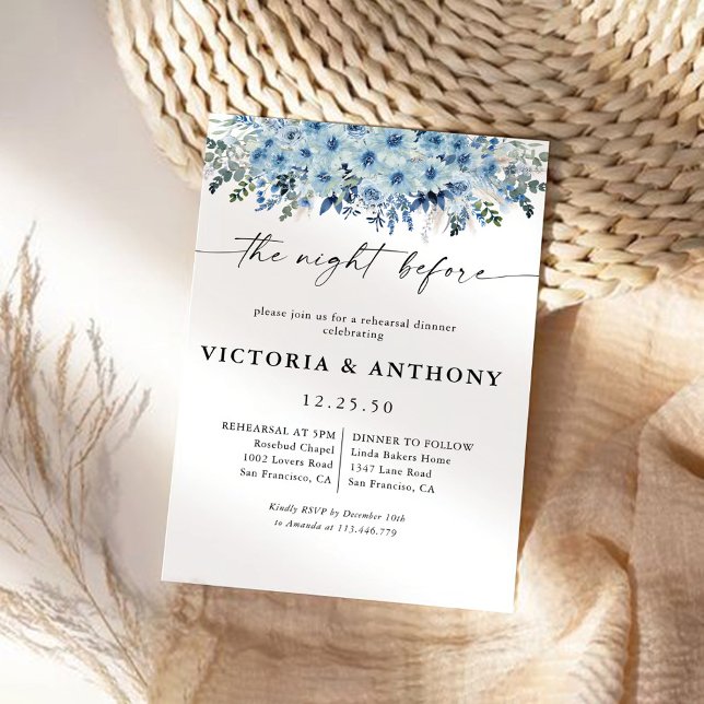 Invitation Floral Boho Bleu La Nuit Avant L'Invitation (Créateur téléchargé)