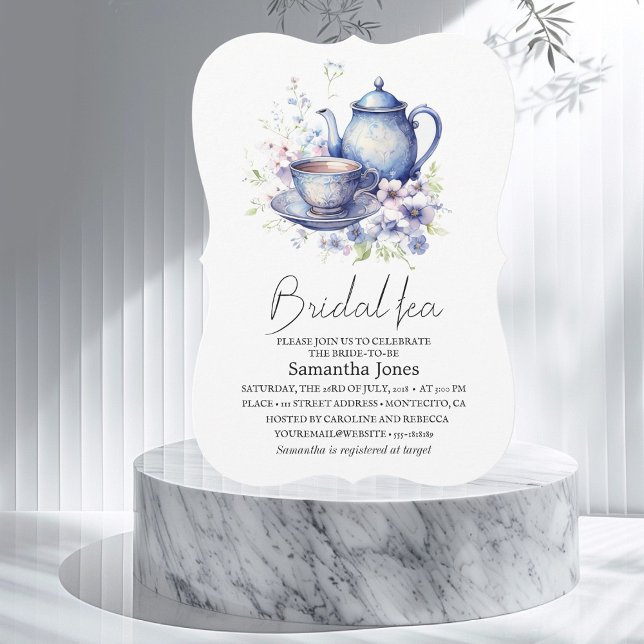 Invitation Floral Boho Blue Tea Pot Party Fête des mariées (Créateur téléchargé)
