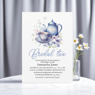 Invitation Floral Boho Blue Tea Pot Party Fête des mariées