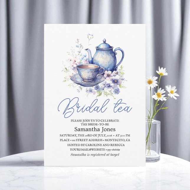 Invitation Floral Boho Blue Tea Pot Party Fête des mariées (Créateur téléchargé)