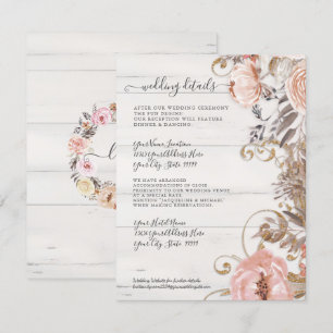 Invitation Floral Boho Blush Rose Bois blanc Détails Mariage