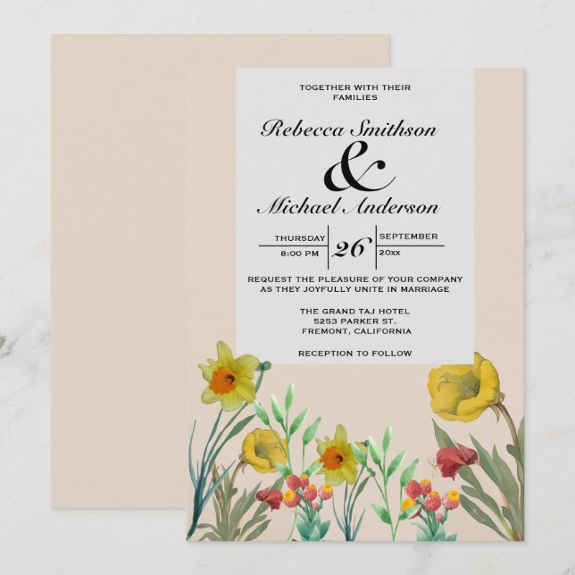 Invitation Floral Boho Bouquet Fleur sauvage (Devant / Derrière)