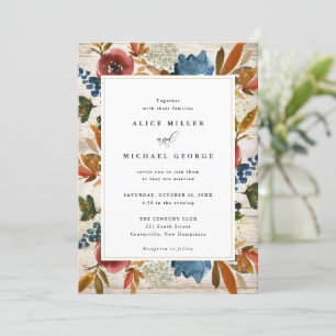 Invitation Floral Boho de la marine et de la rouille, Mariage