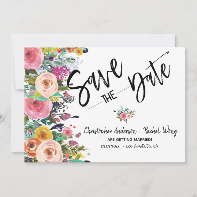 Invitation Floral Boho Mariage Script Photo Enregistrer la da (Devant)