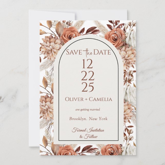 Invitation Floral Boho Neutre Rustique Sauver Les Dates (Devant)