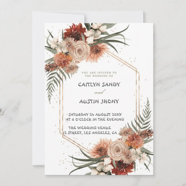 Invitation Floral Boho Neutre Simple Moderne (Devant)