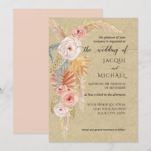 Invitation Floral BOHO Pampas Grass Folithe Kraft Aquarelle
