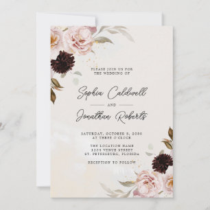 Invitation Floral Boho rose pâle tout en un seul Mariage