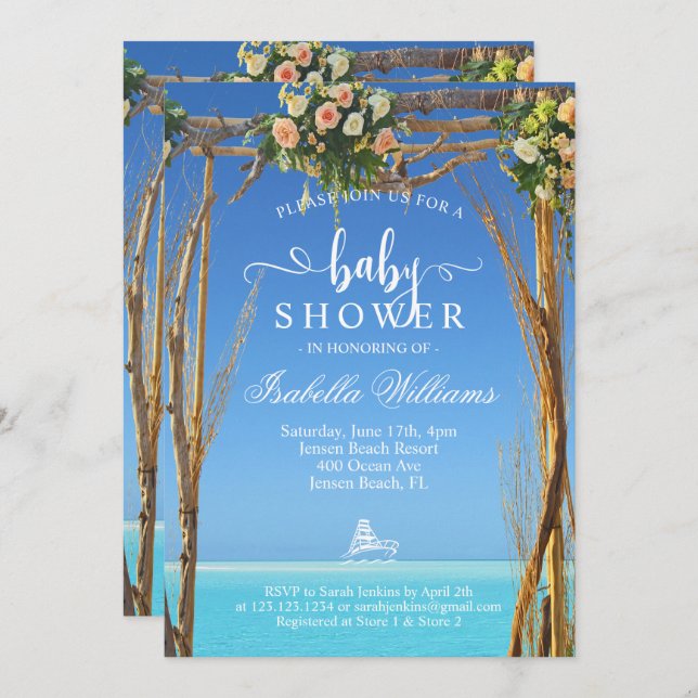 Invitation Floral Boho Summer Beach Gate Baby shower (Devant / Derrière)