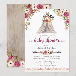Invitation Floral Boho Teepee Chic Arrows Baby shower tribal