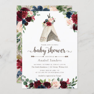 Invitation Floral Boho Teepee Chic Arrows Baby shower tribal