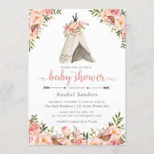 Invitation Floral Boho Teepee Chic Arrows Baby shower tribal