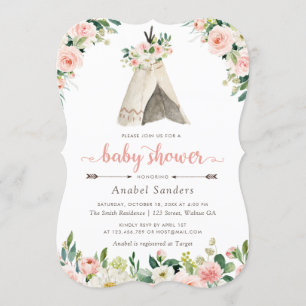 Invitation Floral Boho Teepee Chic Arrows Baby shower tribal