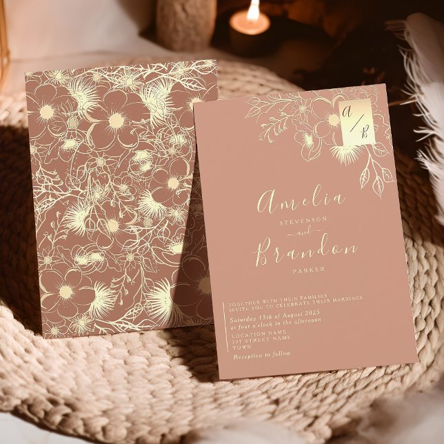 Invitation Floral Boho Terracotta Mariage (Créateur téléchargé)