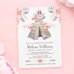 Invitation Floral Boho Tribal Teepee Girl Baby shower