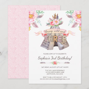 Invitation Floral Boho Tribal Teepee Young Wild 3e anniversai