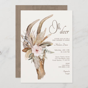 Invitation Floral Boho Watercolor Deer Antler Baby shower
