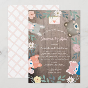 Invitation Floral Bois Animaux Baby shower Rose Par Courrier