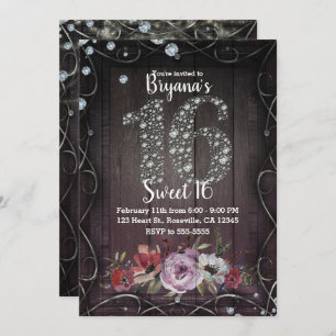 Invitation Floral Bois Diamond Bling 16 Anniversaire Photo