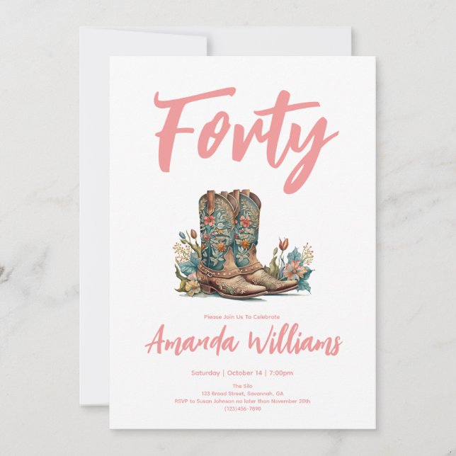 Invitation Floral Boots Ouest Quarantième anniversaire (Devant)