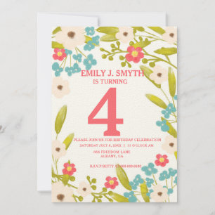 Invitation Floral Border Flower Garden Fête d'anniversaire po