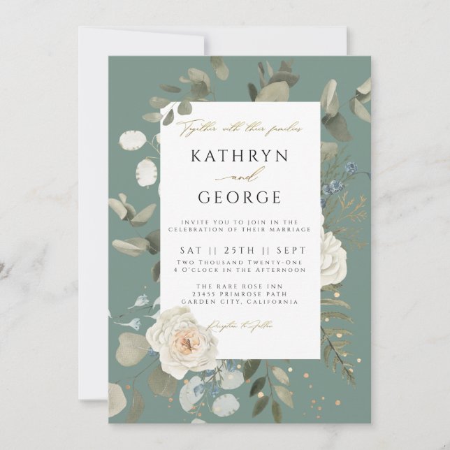 Invitation Floral Botanical Greenery Mariage de calligraphie  (Devant)