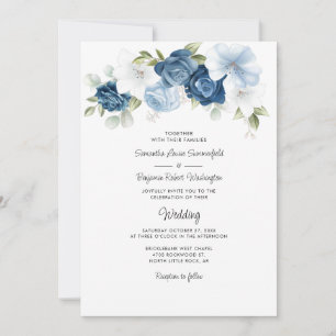 Invitation Floral Botanique Dusty Bleu Moderne Mariage de aut