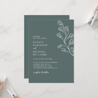 Invitation Floral botanique moderne vert foncé et Mariage bla