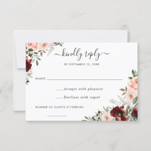 Invitation Floral Bourgogne Blush Greenery RSVP Répondre