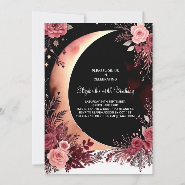 Invitation Floral Bourgogne Custom 40e anniversaire (Devant)