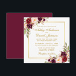 Invitation Floral Bourgogne Gold Wedding Invite Card G<br><div class="desc">Elégante aquarelle Floral Burgundy Marsala Gold Card - Carré - Gold Script - Burgundy Back</div>