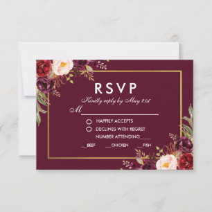 Invitation Floral Bourgogne Mariage Repas RSVP BG Repas