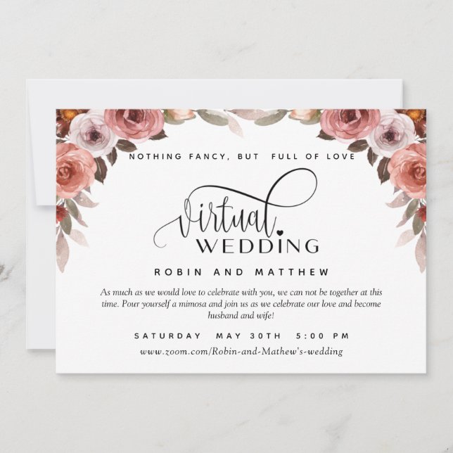 Invitation Floral Bourgogne, Mariage virtuel en ligne (Devant)
