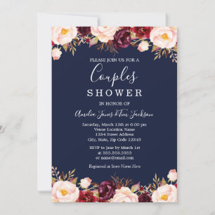 Invitation Floral Bourgogne Marine Mariage Couples Douche