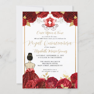 Invitation Floral Bourgogne Rouge Cendrillon Royal Quinceaner