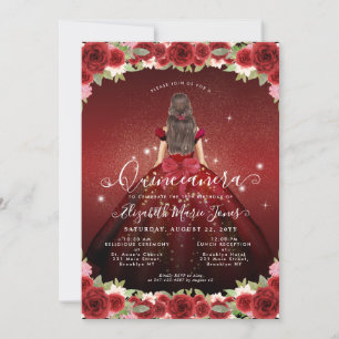Invitation Floral Bourgogne Rouge Or Glam Princesse Quinceane